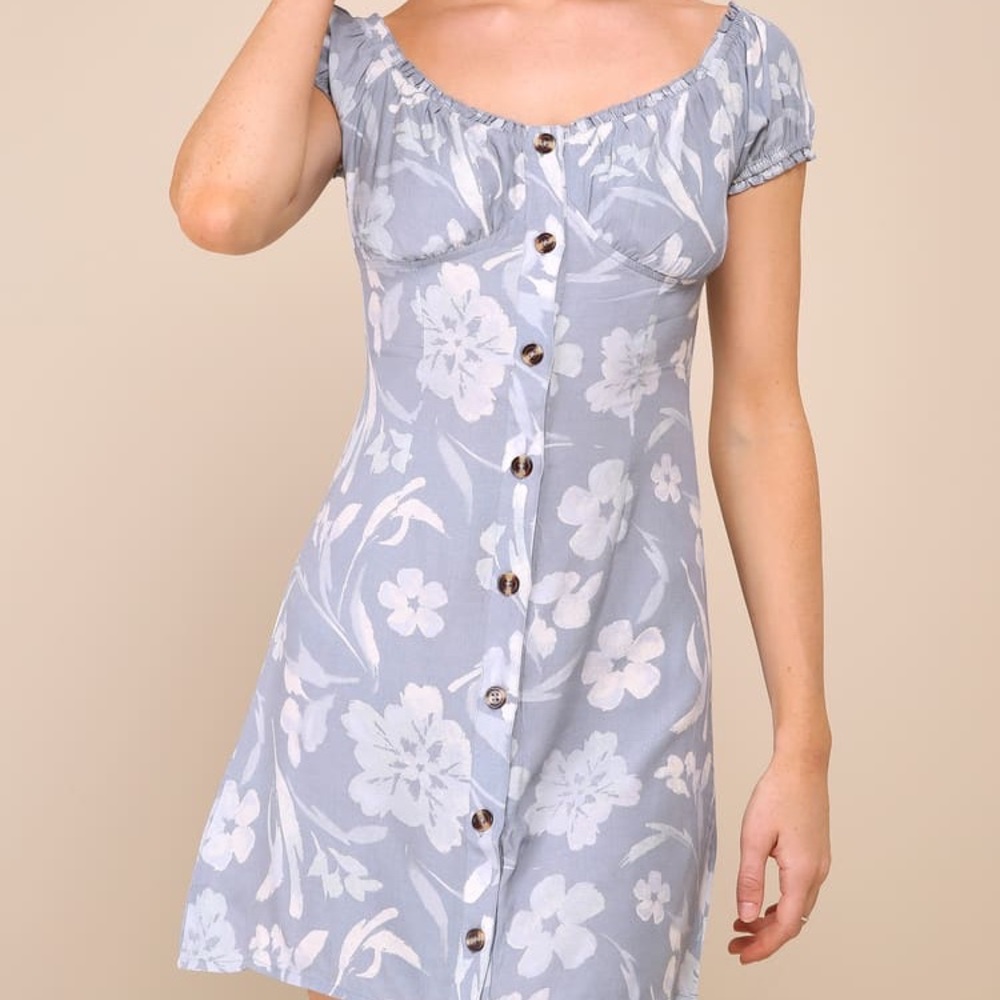 O'Neill Light Blue Floral Button-Front Midi Dress